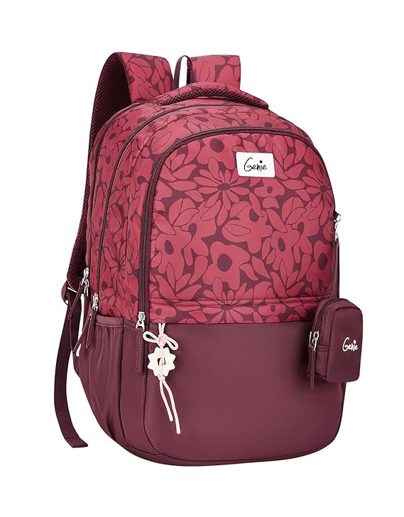 Genie School Backpack for Girls |19 In-36 Ltr with Three Compartments, Side Pockets and Light Weight with Padded Shoulders |Best for Books,Stationery,Lunch Box & Essentials
