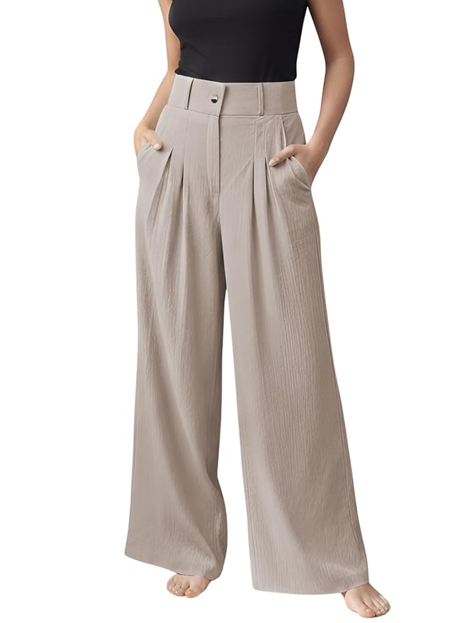 GRECIILOOKS Trousers for Women High Waist | Wide Leg Trousers | Office Wear Pleated Korean Pants for Women's | Elegant Formal Pants