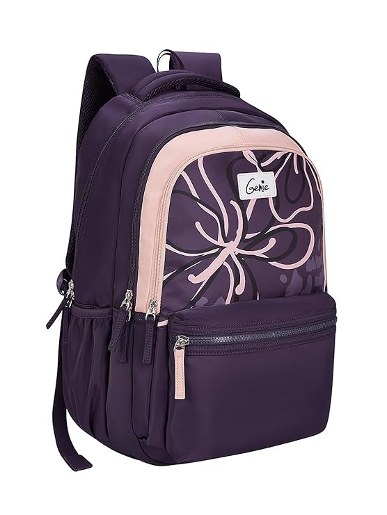 Genie Rosalin School Backpack For Girls |19 Inch-36 Litres With Laptop Sleeve, Rain cover, Three Compartments, |Best for Books, Water Bottles, Stationery, Laptop, Lunch Box & Essentials - Wine Red
