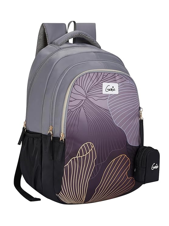 Genie School Backpack For Girls |19 Inch-36 Litres With Three Compartments, Light Weight with Padded Shoulders |Best for Books, Water Bottles, Stationery, Lunch Box & Essentials