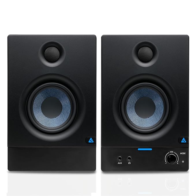 Audio Array AM-S2 | 3.5" Studio Monitor Speaker Pair | 50W RMS with Bluetooth 5.0 | Fiberglass Woofer & 1″ Silk Dome Tweeter, Class-D | TI 3116D2 Amp | TRS/RCA/AUX Inputs, Bass & Treble Control
