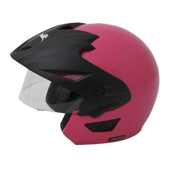 TVS Half Face Motorcycle Cruiser with Peak Helmet, ISI DOT Certified, Clear Visor, Pink
