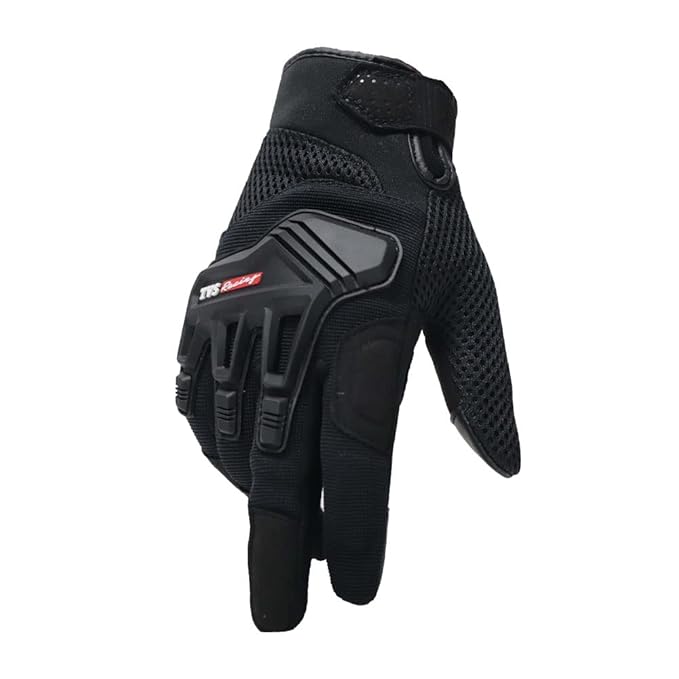 TVS Riding Gloves for Men-Mesh for Ventilation, Bike Riding Gloves With Touch Screen Compatible & Visor Wiper Fingertips, TPR Protection for Knuckles-Premium Bike Gloves for Riding Comfort (Black-M)