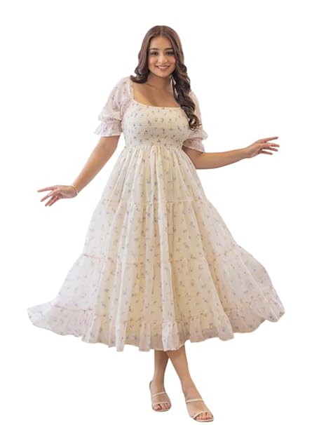 GRECIILOOKS Women’s Georgette Dress | Western One Piece Dress for Women Short & Long | Casual Summer Dresses for Beach & Stylish Party Gown fors Women