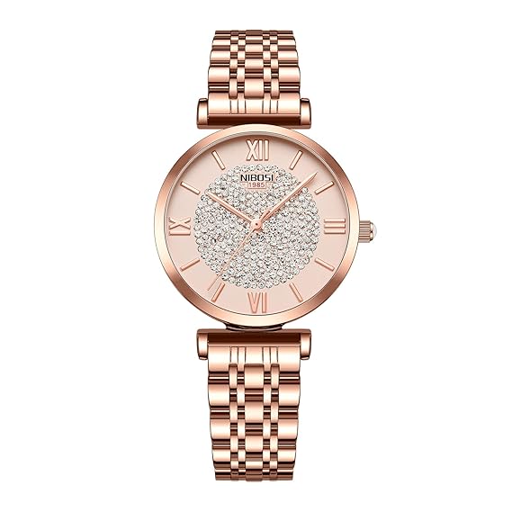 NIBOSI Women Watches Analogue Wrist Watches Watches for Women's & Girls&Miss&Ladies Rose Gold Dial Watch with Stylish Diamond Studded Watch