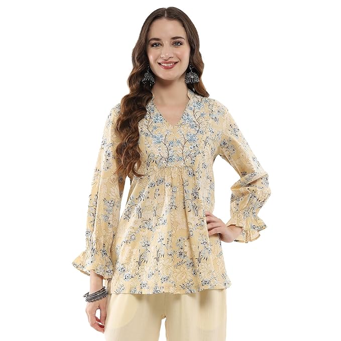 BIBA Women Cotton Regular Fit Floral Printed A-Line Kurti
