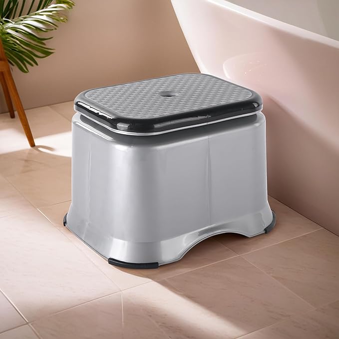 Kuber Industries Heavy Duty Plastic Stool for Sitting & Bathing | Durable Anti-Slip Machiya Comfortable Indoor & Outdoor | Multiple Space Use Home, Kitchen, Bathroom and Living Room | Brown & Ivory