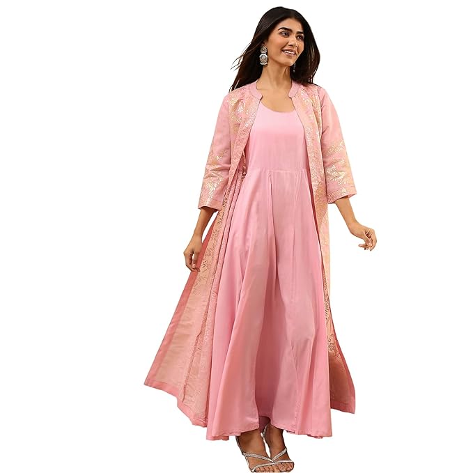 BIBA Women's Polyester A-Line Mid-Calf Length Casual Dress