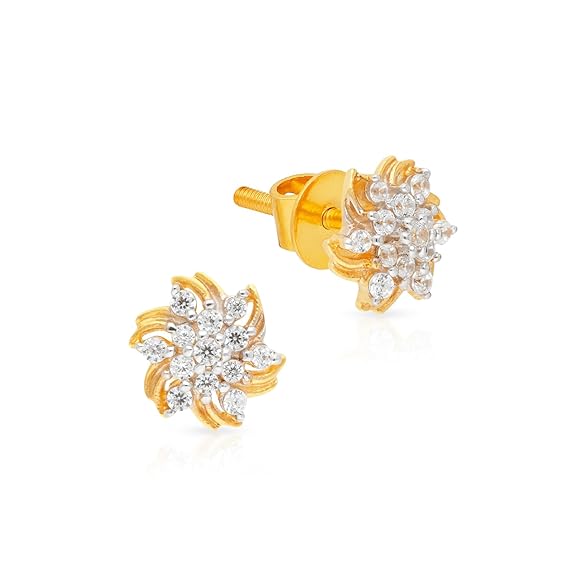 Malabar Gold & Diamonds | Starlet Collection 18KT|Pure Yellow Gold & Cubiz Zirconia Light weight|Stud|Earrings for Kids with Screw Back Closure