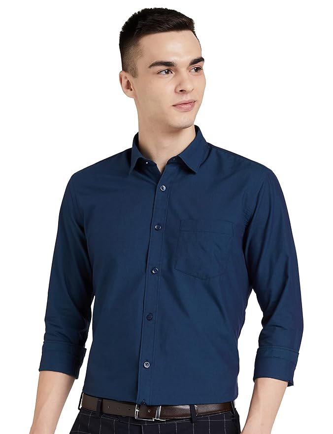 Amazon Brand - Symbol Men's Solid Cotton Slim Fit Formal Shirt | Plain | Full Sleeve