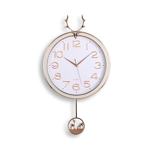 Amazon Brand - Umi Silent Stylish Latest Decorative Home Decor Designer Reindeer Pendulum Wall Clock lolak Big Wall Clock for Living Room Bedroom Home Wall Decoration Gift UC-2822 (White)