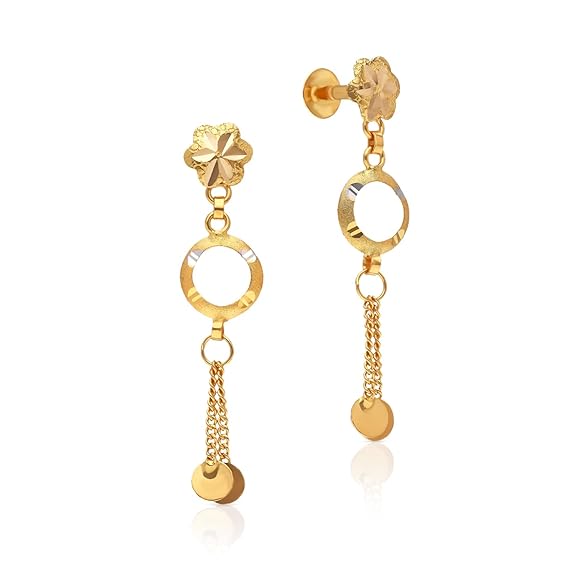 Malabar Gold & Diamonds | 22KT|Pure Yellow Gold |Dangler|Drop|Earrings for Womens with Push back Closure