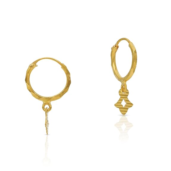 Malabar Gold & Diamonds | 22KT|Pure Yellow Gold Light weight|DropHuggie|Earrings for Womens with Hinged back Closure