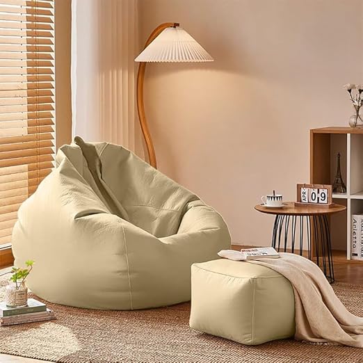 ComfyBean Bag with Beans Filled XXXXXL Bean Bag with Free Square Footrest - Official : SnuggleSphere Range (Color : Cream)