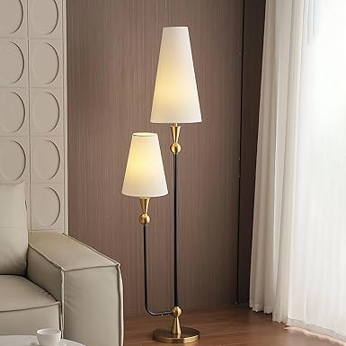Modern Floor Lamp for Living Room | White Dual Shade Standing Lamp with Metal Body | 3 Color LED Floor Lamp for Bedroom, Corner Lighting & Home Décor