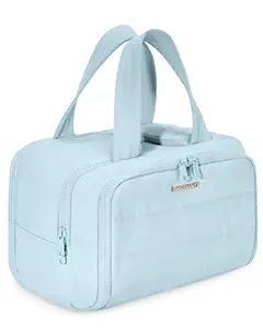 BAGSMART Travel Toiletry Bag, Puffy Toiletry Bag for Women, Wide-Open Toiletry Bags for Traveling, Large Travel Cosmetic Makeup Bag Organizer for Accessories,Toiletrie, Blue, Puffy