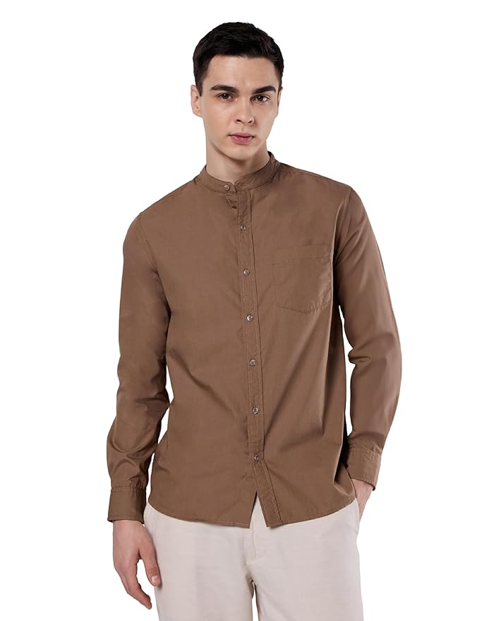 Symbol Premium Men's Mandarin Collar Casual Cotton Poplin Shirt - Regular Fit |Full Sleeve | Pure Cotton (Available in Plus Sizes)