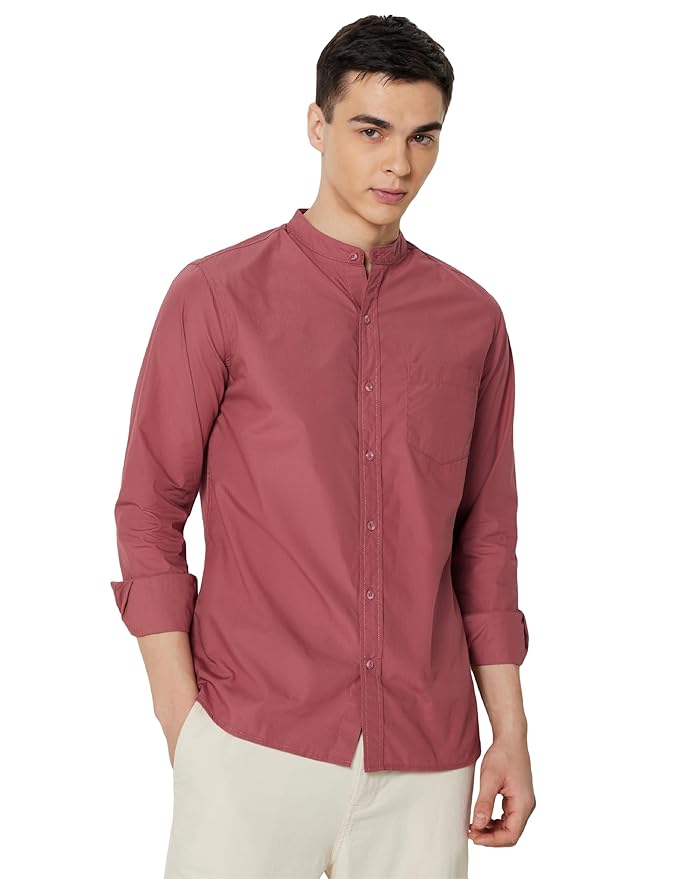 Symbol Premium Men's Mandarin Collar Casual Cotton Poplin Shirt - Regular Fit |Full Sleeve | Pure Cotton (Available in Plus Sizes)