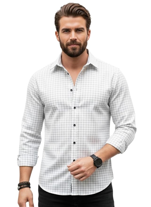 Amazon Brand - INKAST Men's Regular Fit Button Down Dress Shirts Textured Long Sleeve Casual Hawaiian Shirt