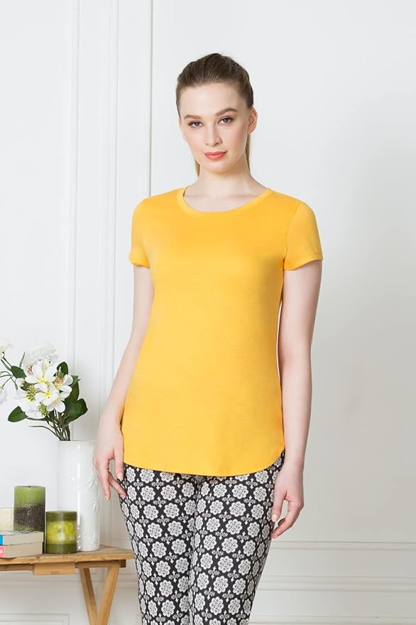 Van Heusen Women Lounge T-Shirt - Modal Cotton - Round Neck, Short Sleeve, Superior Drape, Long Length, Ultra Soft