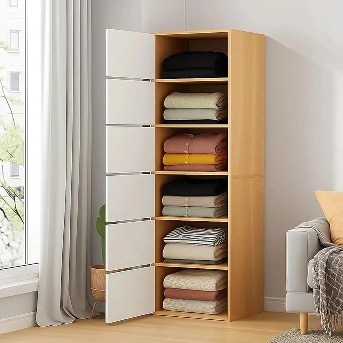 Mevigo 6-Door Morden Wooden Collapsible Wardrobe for Storage/Space Saving Wooden Wardrobe with Doors/Collpsible Storage Organiser/Closet for Bedroom/Living Room -Mapple