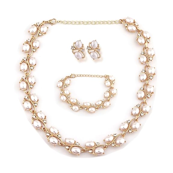 Shining Diva Fashion Latest Stylish Design Fancy Pearl Bracelet Earrings Necklace Jewellery Set for Women (15214s)