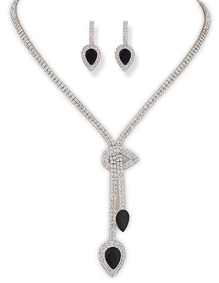 Shining Diva Fashion Latest Stylish Fancy Sparkling Crystal Diamond Necklace Jewellery Set for Women
