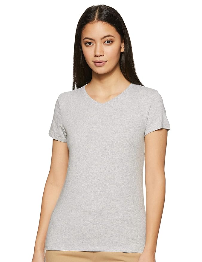 Van Heusen Women Lounge T-Shirt - Super Combed Cotton Elastane - V-Neck, Short Sleeve, Short Sleeve, Reflective Trim