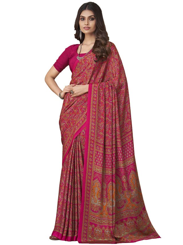 SIRIL Women's Floral Printed Silk Crepe Saree with Unstitched Blouse Piece