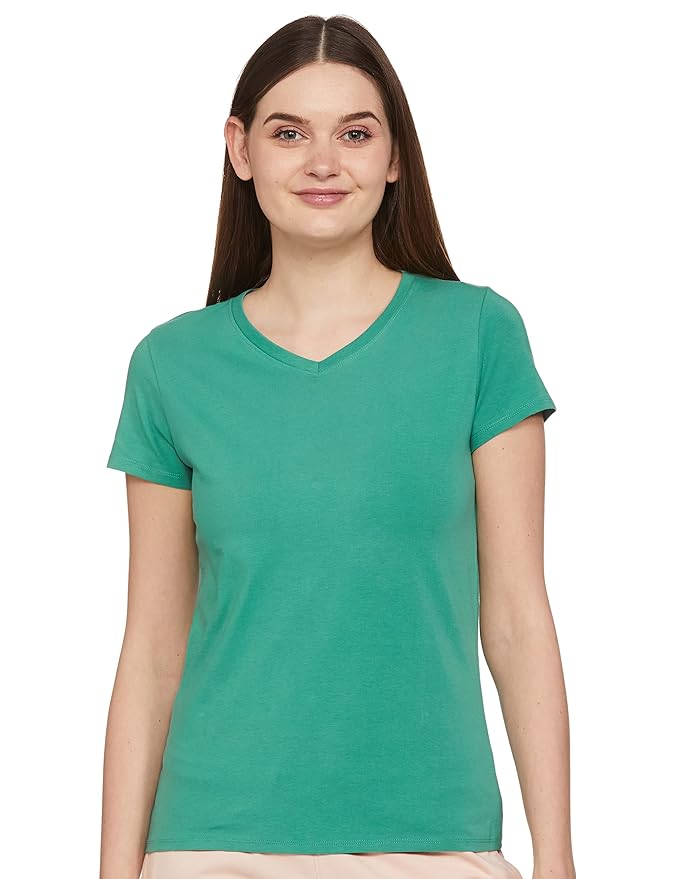 Van Heusen Women Lounge T-Shirt - Super Combed Cotton Elastane - V-Neck, Short Sleeve, Short Sleeve, Reflective Trim
