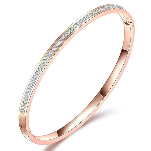 Shining Diva Fashion Anti Tarnish Jewellery | 18K Gold Plated Stainless Steel Openable Crystal Bracelet | Latest Stylish Cuff Bangle | Love Friendship Couples Gifts for Women Girls Mother Sister Wife Girlfriend