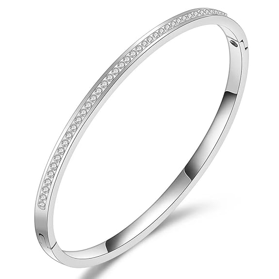 Shining Diva Fashion Anti Tarnish Jewellery | 18K Gold Plated Stainless Steel Openable Crystal Bracelet | Latest Stylish Cuff Bangle | Love Friendship Couples Gifts for Women Girls Mother Sister Wife Girlfriend