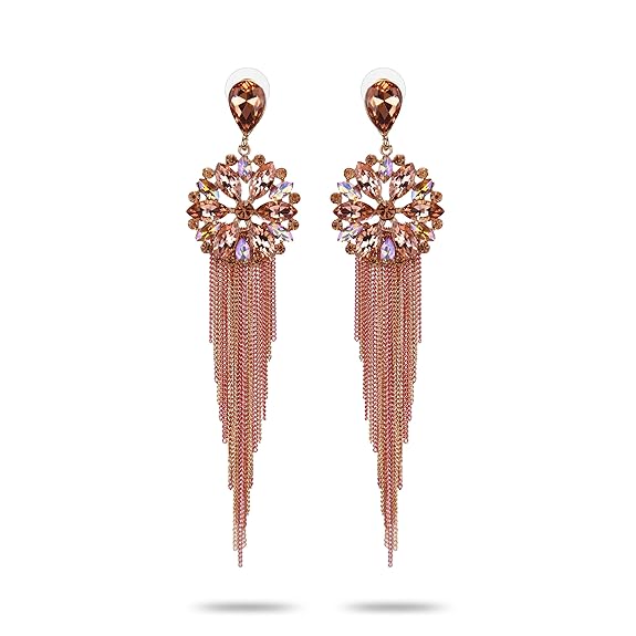 YouBella Jewellery Gifts Stylish Latest Western Ear rings Gold Plated Crystal Handmade Tassel Long Earrings for Girls and Women