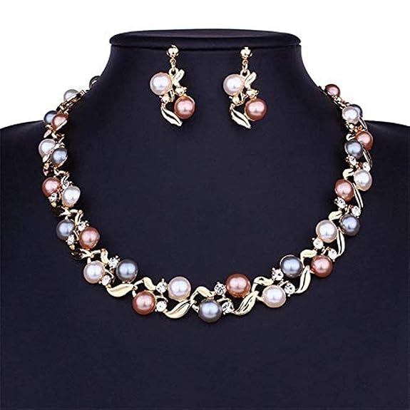 YouBella Gifts Stylish Latest Traditional Gold Plated Pearl Choker Jwell Necklace Jewellery Set with Earrings for Girls and Women (Multi-Colour)