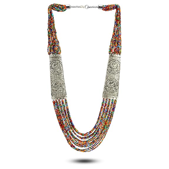 YouBella Fashion Jewellery Antique German Silver Oxidised Plated Tribal Cotton Thread Jewellery Necklace Earring Set for Women & Girls.(Valentine Gift Special).