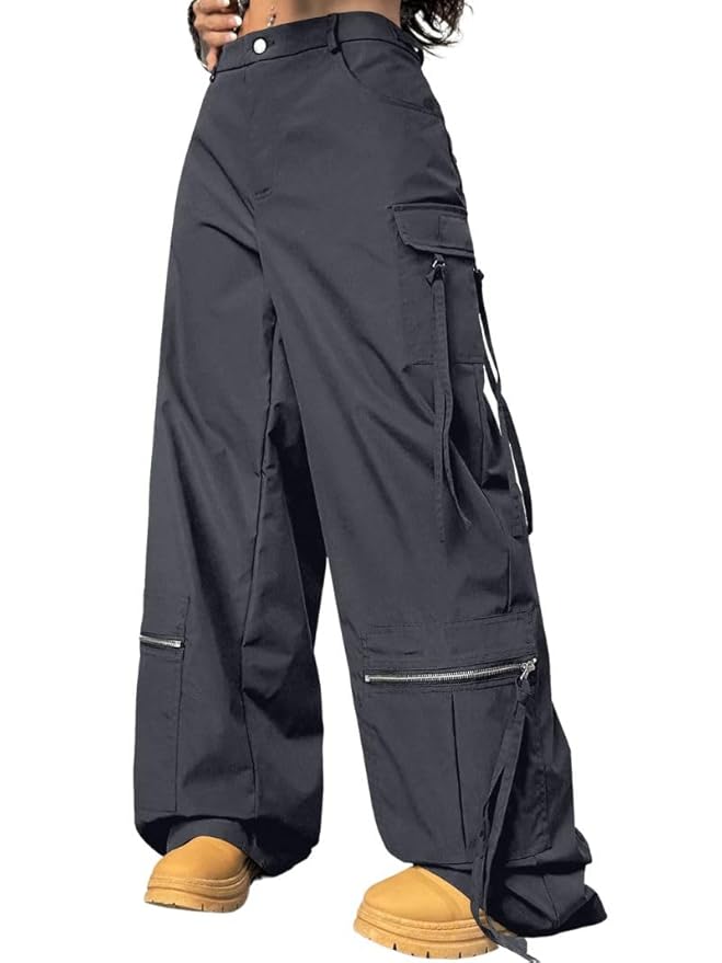 GRECIILOOKS Cargo Pants for Woman | Trousers for Womans |High Waist Cotton Trouser Flared Parachute Pants with Side Pockets |Womens Cargo Pant | Elegant for College & Events (Available in Plus Size)