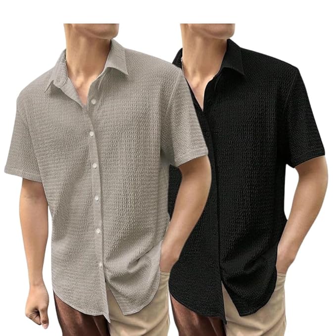 Visit the GRECIILOOKS Store GRECIILOOKS Men's Polycotton Shirt |Stylish Casual Regular Fit Shirts | Textured Half Sleeve | Slim Fit | Business & Meeting Ready (Available in Plus Size)