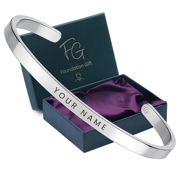 Men’s Personalized Name Bracelet – Engraved Stainless Steel Adjustable Bracelet for Men & Boys | Custom Name Jewelry Gift in Silver, Gold, Black, Rose Gold with Gift Box