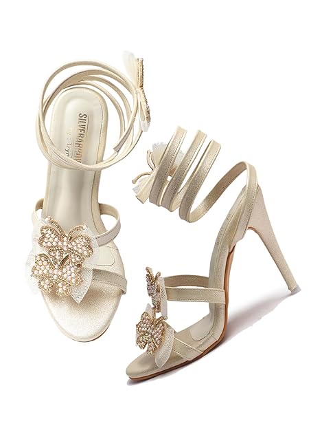 SilverArrow womens Bumo Pencil Heel Sandals | Butterfly Design | Fusion Wears | Fashion Sandals
