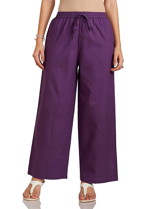 Amazon Brand - Myx Women Cotton Relaxed Fit Palazzo (Available in Plus Sizes)