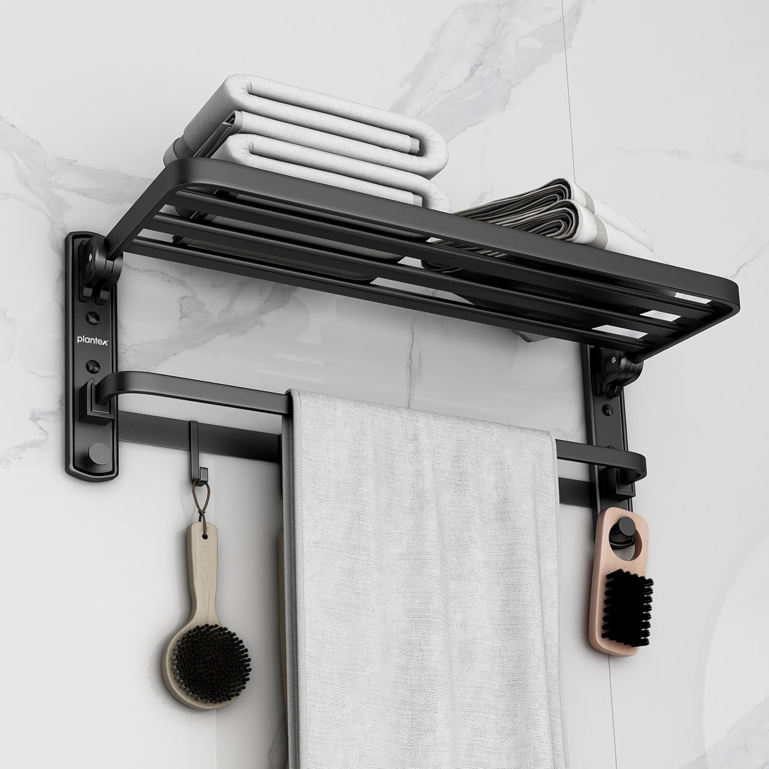 Plantex Self Adhesive Aluminium Bathroom Towel Hanger for Wall/Towel Rack for Bathroom 24 Inch/Bathroom Accessories - Pack of 1 (Black, 6801)