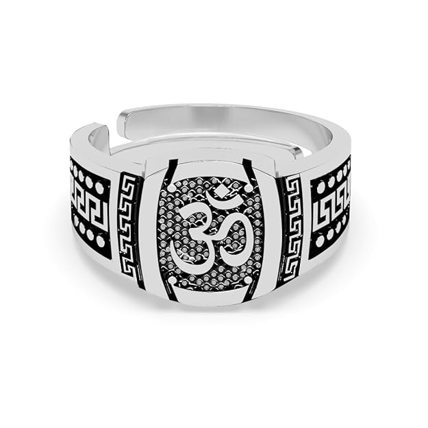 Clara Pure 925 Sterling Silver OM Oxidised Classic Men Ring |Religious, Size Adjustable | Gift for Men & Boys