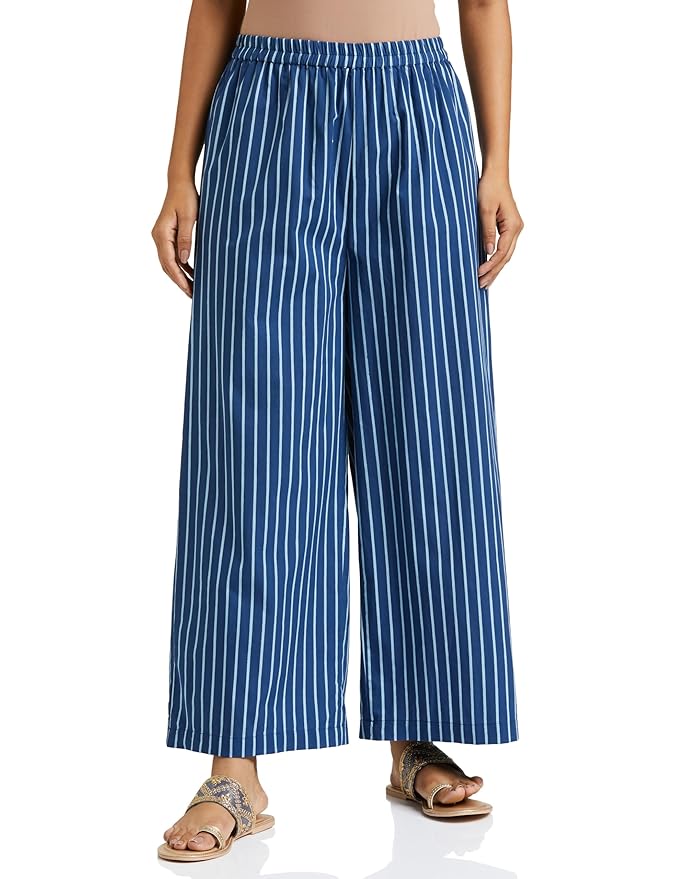 Amazon Brand - Myx Women Relaxed Cotton Flared Palazzo (Available in Plus Sizes)