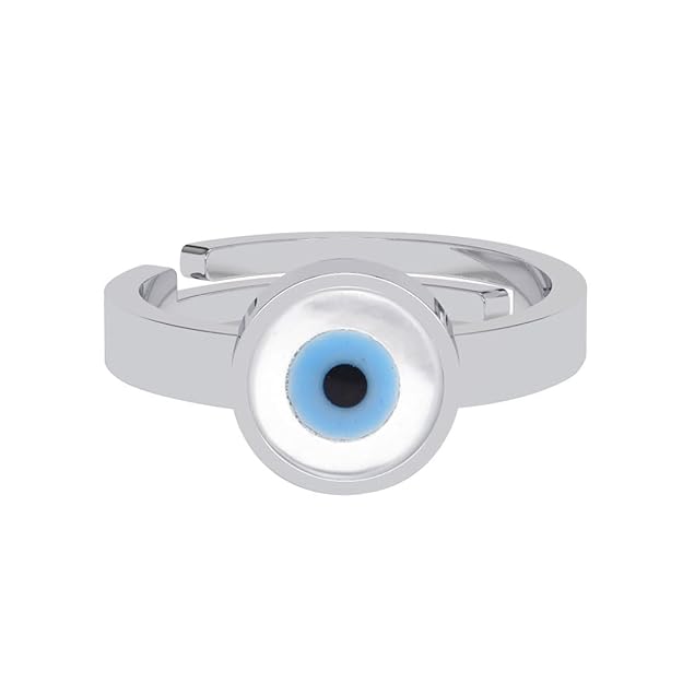 Clara Real 925 Sterling Silver Evil Eye Men Ring |Size Adjustable, Platinum Plated| Gift for Men & Boys