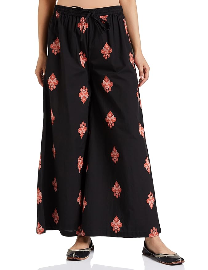 Amazon Brand - Myx Women Relaxed Cotton Flared Palazzo (Available in Plus Sizes)