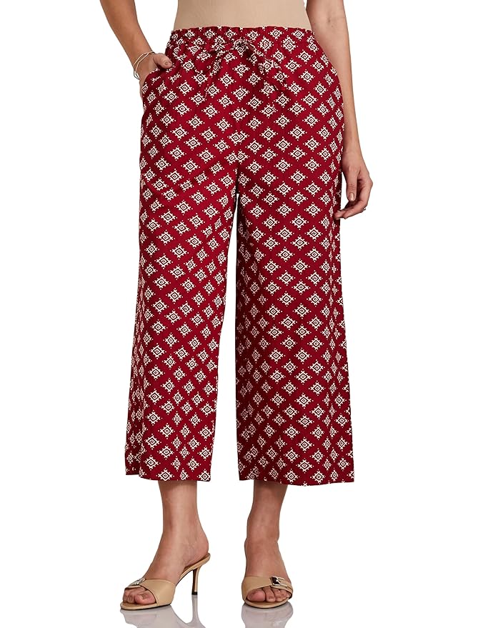 Amazon Brand - Myx Women Relaxed Cotton Flared Palazzo (Available in Plus Sizes)