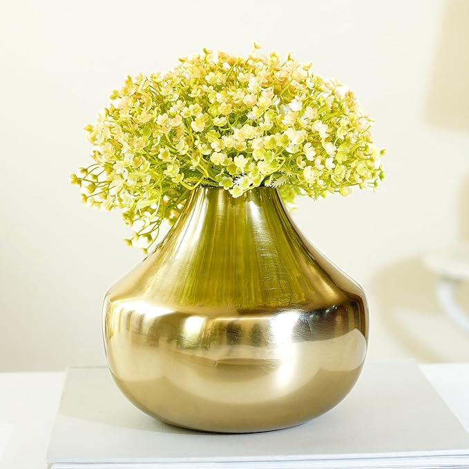 BEHOMA Metal Round Flower Vase for Home Decor Bedroom Living Room Office Wedding|Table Decorative Item for Festivals Birthday Gold Bud Shape Large(Flower Not Included).