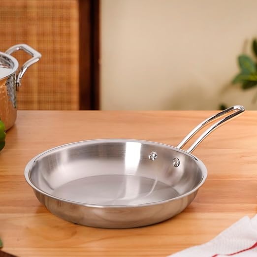 Click to see full view   2 VIDEOS     4+ Nestasia TriPly Stainless Steel Frypan (1750 ml), Thick & Non-Toxic, Heavy-Bottom Design for Even Heating, Induction & Gas Stove Compatible