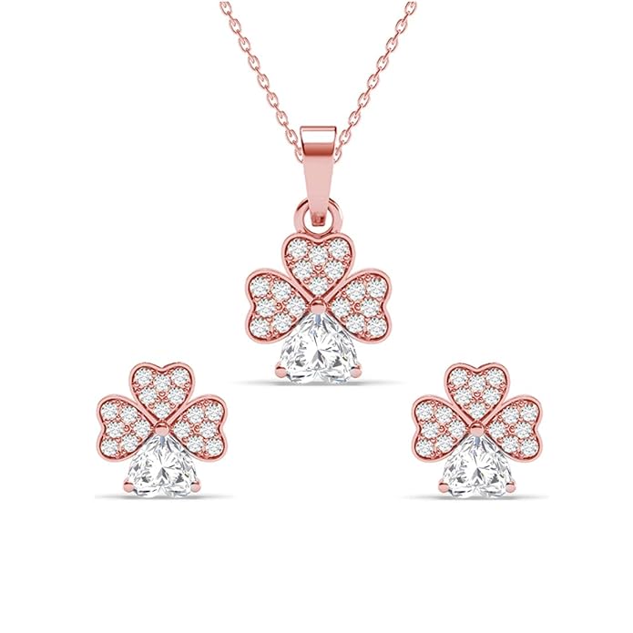 Clara 925 Sterling Silver Bunch of Hearts Pendant Earrings Chain Necklace Jewellery Set | Rose Gold Plated, Swiss Zirconia |Gift for Women and Girls