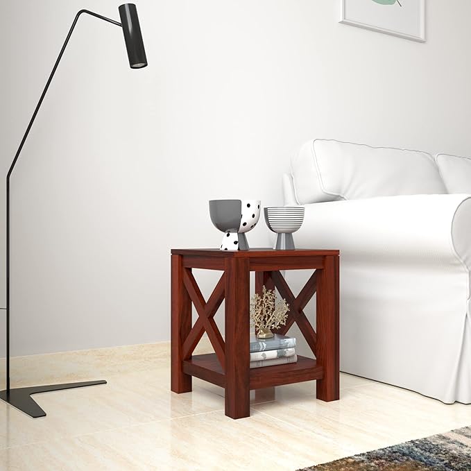 Amazon Brand - Solimo Abbe Modern Side Table (Acacia Wood, Honey Finish)